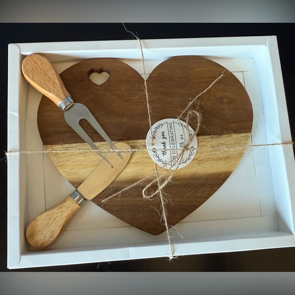 Heart-Shaped Bamboo Cheese Board Set, Charcuterie Board.